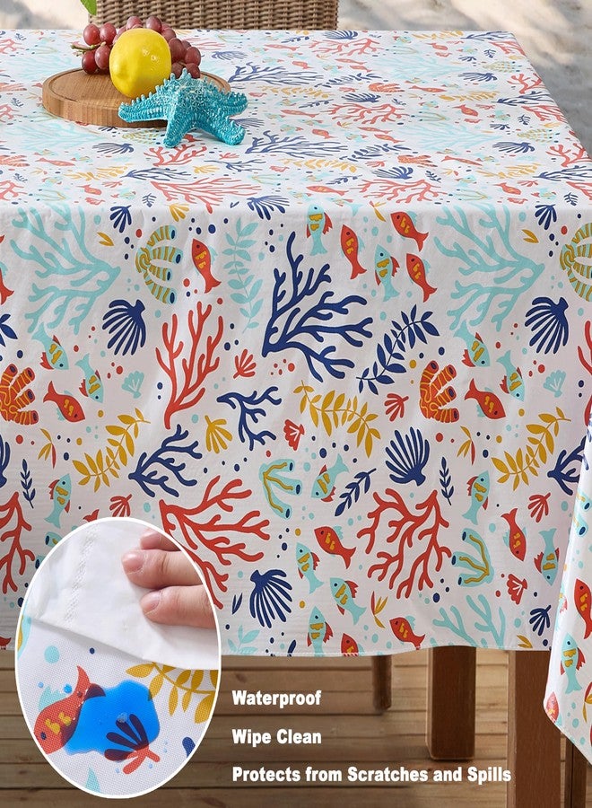 Newbridge Rectangle Vinyl Tablecloth with Flannel Backing, 60 x 84 Inch, Under The Sea, Indoor/Outdoor Vinyl Table Cover for Holiday Parties and Dining, Red and Blue Fish and Coral Print - Image 3