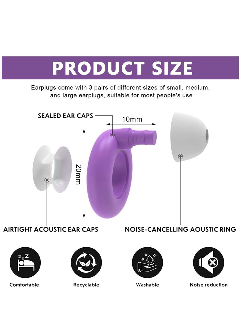 Generic - Ear Plugs for Sleeping Noise Cancelling Reduction Ear Plugs for Concert Swimming Ear Plugs Vetikin Reusable Soft Silicone Ear Plugs for Kids Adults 6 Ear Tips in S/M/L Hearing Protection (Purple) - Image 1