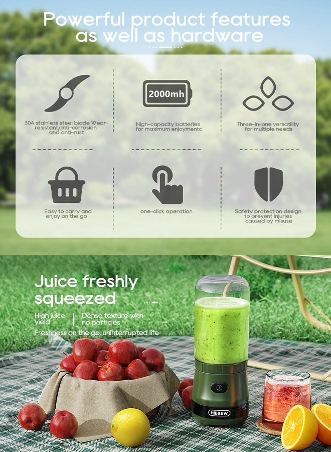 HiBREW Portable 3in1 Electric Coffee Grinder 2000mAh Double Cup Fruit Mixers Juicers Blender Ice Crusher Camping or Journey G2 - Image 3