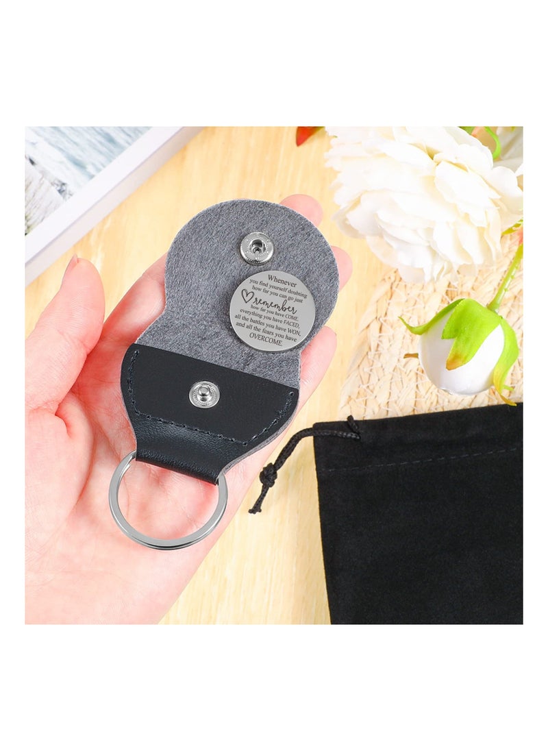 Pocket Hug Token Long Distance Relationship Keepsake Stainless Steel Double Sided Inspirational Gift with PU Leather Keychain - Image 3