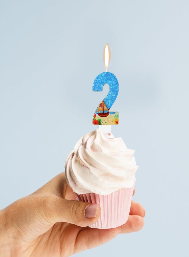 XIHIRCD Birthday Number Candle, Beach Theme Birthday Party Candle Sailing Boat Birthday Party Decoration Paraffin Blue Sea Number Candles for Cake Topper for Wedding Summer Party (Number 2) - Image 4
