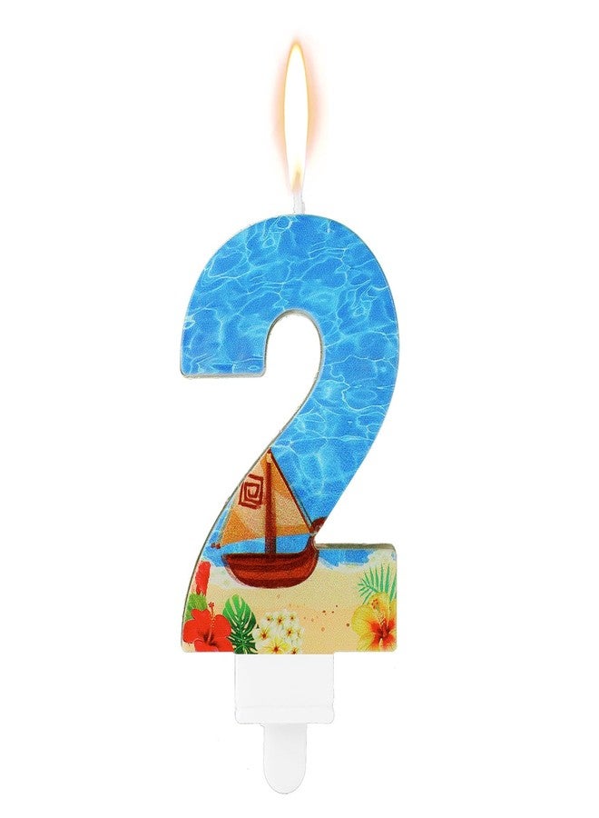 XIHIRCD Birthday Number Candle, Beach Theme Birthday Party Candle Sailing Boat Birthday Party Decoration Paraffin Blue Sea Number Candles for Cake Topper for Wedding Summer Party (Number 2) - Image 1