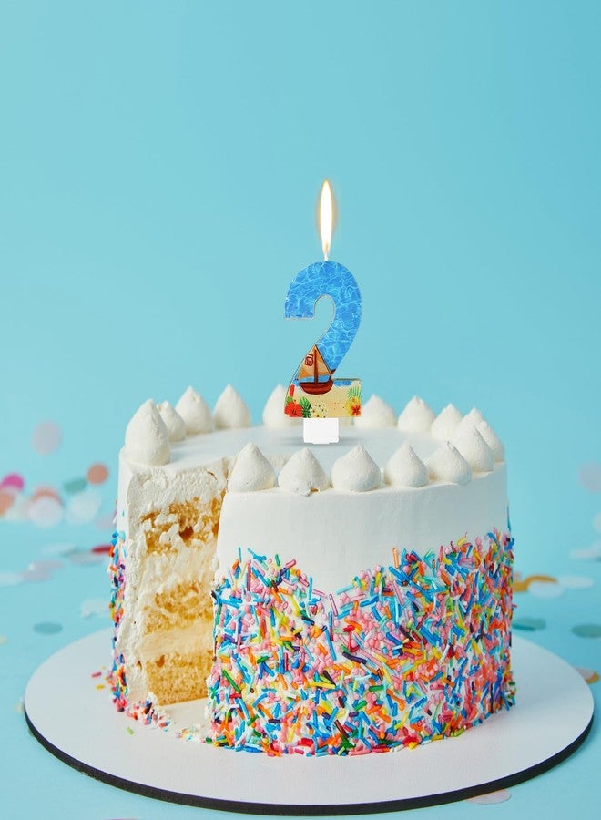 XIHIRCD Birthday Number Candle, Beach Theme Birthday Party Candle Sailing Boat Birthday Party Decoration Paraffin Blue Sea Number Candles for Cake Topper for Wedding Summer Party (Number 2) - Image 5