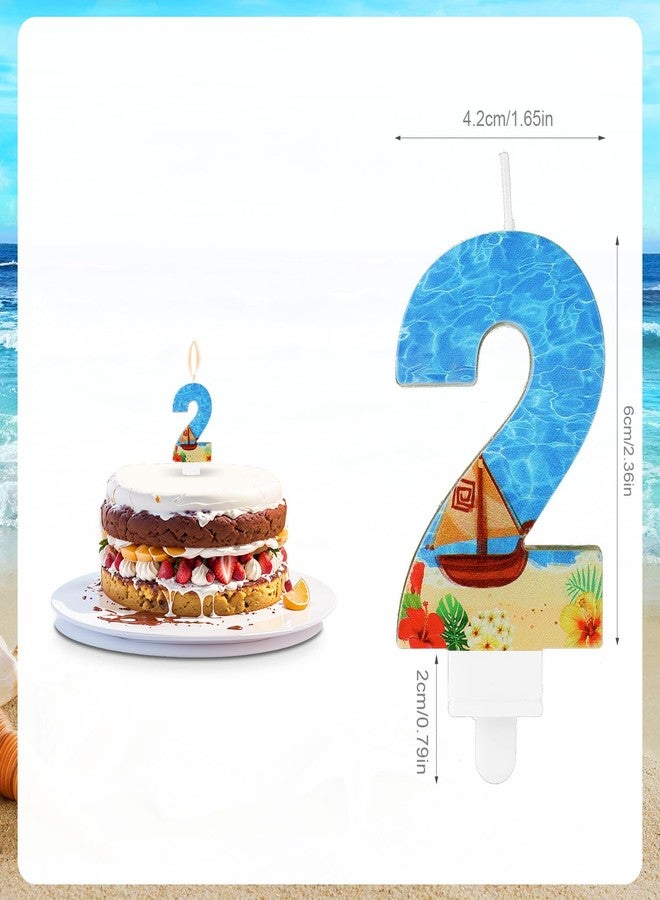 XIHIRCD Birthday Number Candle, Beach Theme Birthday Party Candle Sailing Boat Birthday Party Decoration Paraffin Blue Sea Number Candles for Cake Topper for Wedding Summer Party (Number 2) - Image 2