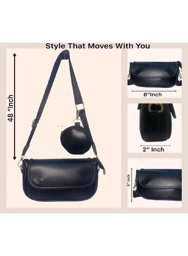 Daisy Rose "Women's Stylish Faux Leather Crossbody Sling Bag with Mini Coin Pouch - Adjustable Strap Shoulder Bag for Daily Use - Navy Blue - Image 5