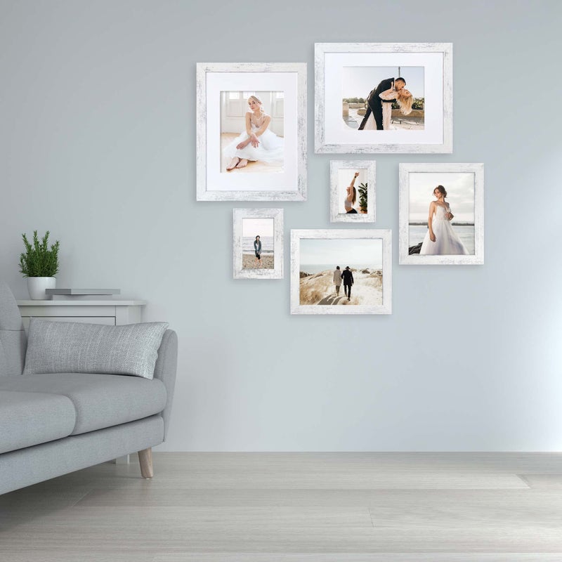 iRahmen 5x7 Picture Frame Set of 4, High Definition Glass Distressed White Frame, 5 x 7 Wood Photo Frames for Tabletop Display and Wall Mounting - Image 2