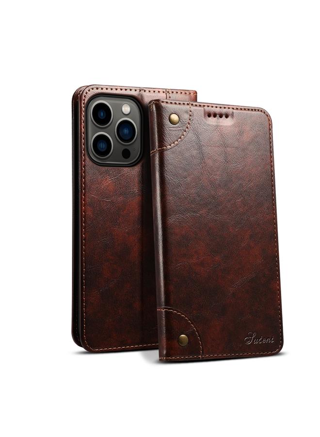 Suteni Case For iPhone 15 Pro Max Baroque Calf Texture Buckle Wallet Leather Phone Case - Image 1