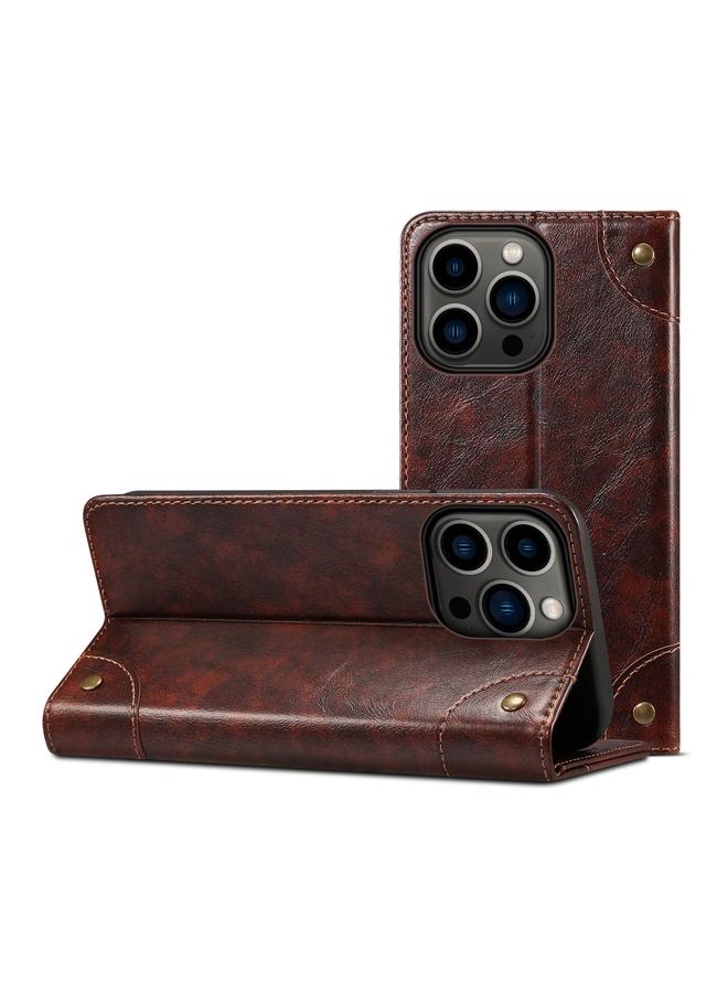 Suteni Case For iPhone 15 Pro Max Baroque Calf Texture Buckle Wallet Leather Phone Case - Image 3