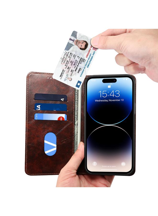 Suteni Case For iPhone 15 Pro Max Baroque Calf Texture Buckle Wallet Leather Phone Case - Image 4