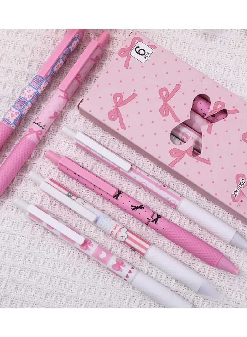 اقلام حبر جاف اسود مجموعه من 6 اقلام باللون الوردي بتصاميم مختلفه تضيف لمسة مرحة لمكتبك أو حقيبتك. - Image 1