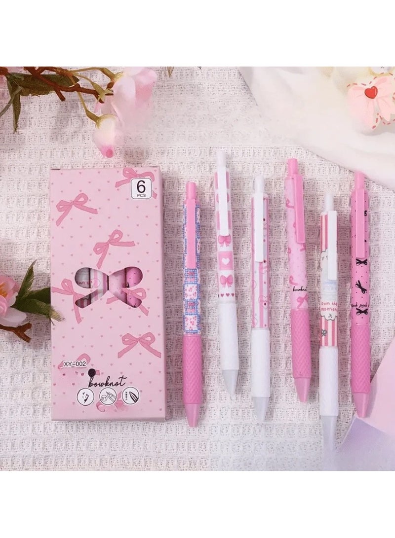 اقلام حبر جاف اسود مجموعه من 6 اقلام باللون الوردي بتصاميم مختلفه تضيف لمسة مرحة لمكتبك أو حقيبتك. - Image 4