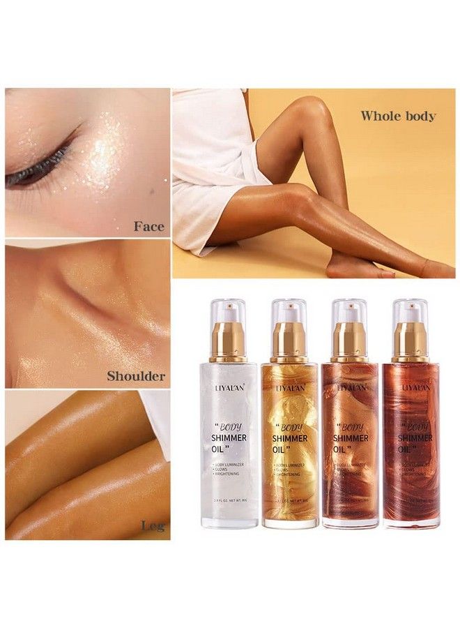 LIYALAN Shimmer Body Oil Golden Brown 4 Color Bronze Face Brighten Glow Pearl Highlighter Illuminator Body Makeup Shine Glitter Gold Liquid Taning(28 Fl Oz/04 - Image 5