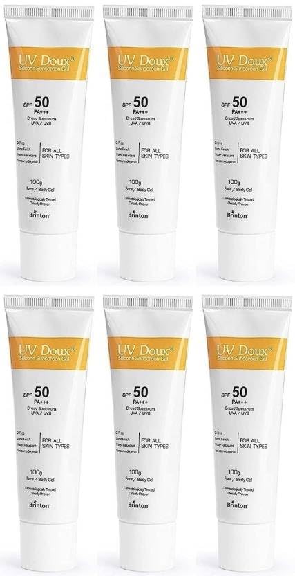 Brinton Brinton Sunscreen SPF 50 PA UvDoux Face Body Sunscreen gel with SPF 50 PA100gm x Pack of 6 - Image 1