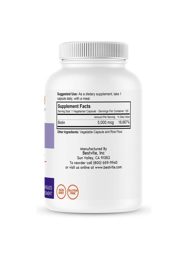 BESTVITE Biotin 5000Mcg (240 Vegetarian Capsules) (120 X 2) No Stearates No Flow Agents Vegan Non Gmo Gluten Free Hair Skin Nails - Image 3