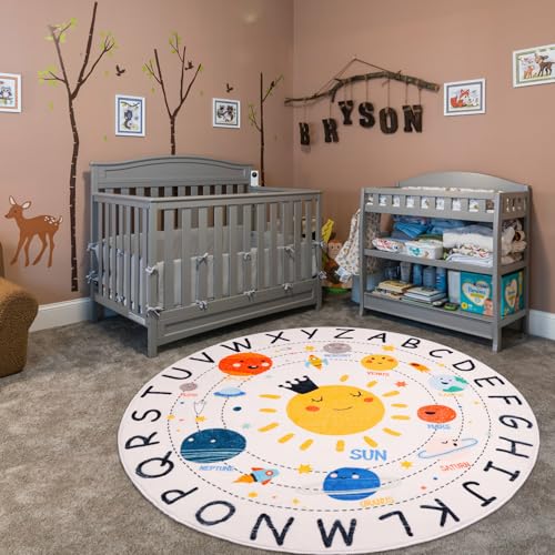LTKOUGFAM Round ABC Space Kids Rugs,5.2 ft Non-Slip Solar System Alphabet Rugs, Washable Rug, Soft Plush Educational Circle Rug for Classroom playroom Bedroom Kids Room Decor(for Age 2+) - Image 5