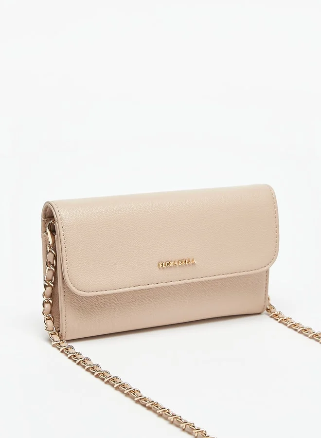 فلورا بيلا من شو إكسبرس Textured Clutch with Magnetic Button Closure and Chain Strap