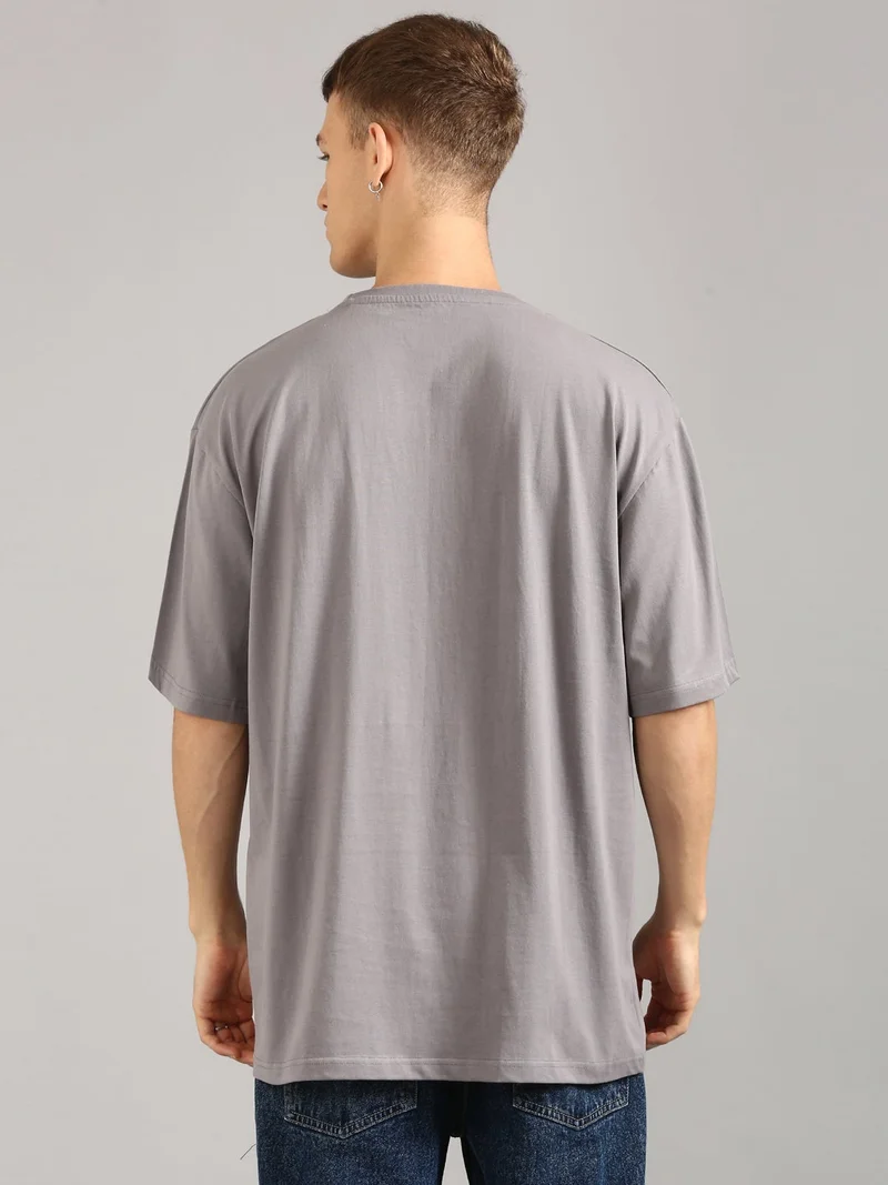 Joven Men Grey Printed Pure Cotton Oversized T-Shirt