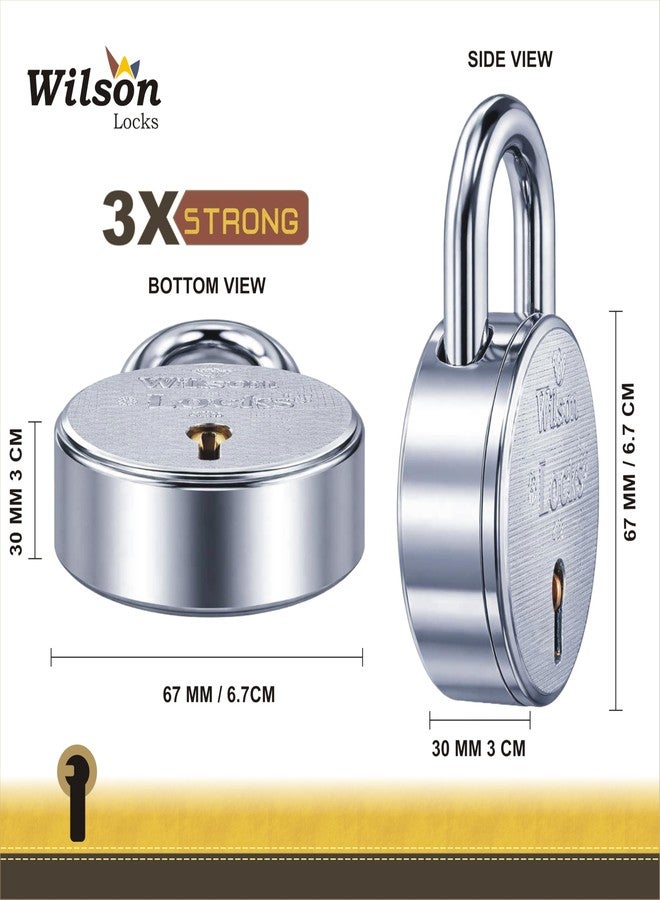 Wilson Locks® 5 Lock 10 Same Key Set Reguler Size 67mm 3X Strong Round Padlock with 9 Steel Levers, Silver Finish, Includes Keys (5 Lock 10 Same Key) - Image 5
