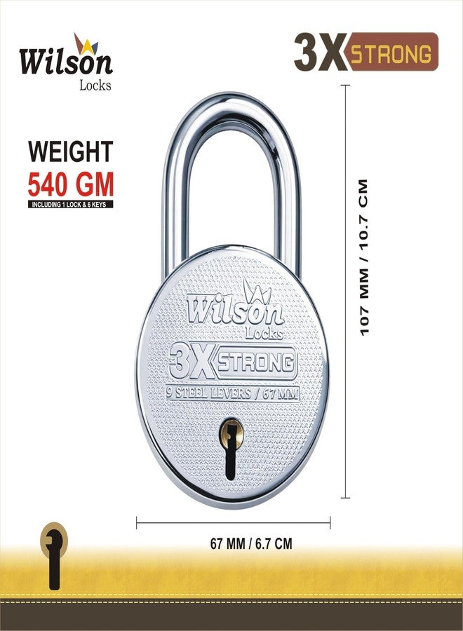 Wilson Locks® 5 Lock 10 Same Key Set Reguler Size 67mm 3X Strong Round Padlock with 9 Steel Levers, Silver Finish, Includes Keys (5 Lock 10 Same Key) - Image 3