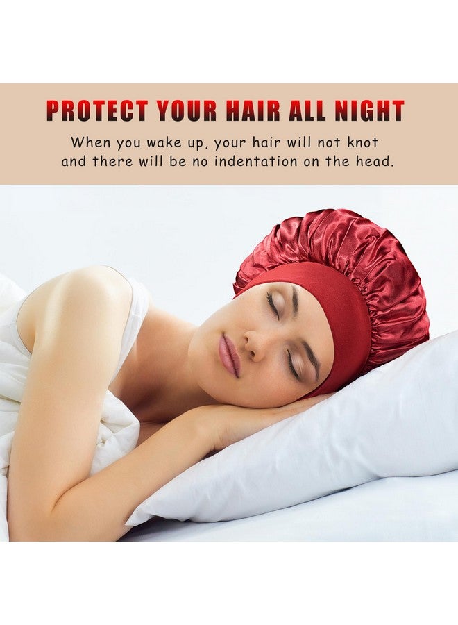 vidsel 2Pcs Sleep Caps For Women Satin Bonnet Silk Bonnet For Sleeping Bonnets For Black Women Hair Bonnet For Sleeping Large Sleep Cap Wide Soft Band Bonnet For Curly Hair - Image 5
