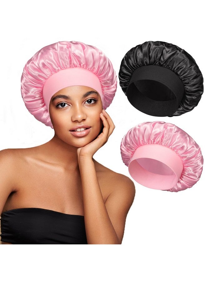 vidsel 2Pcs Sleep Caps For Women Satin Bonnet Silk Bonnet For Sleeping Bonnets For Black Women Hair Bonnet For Sleeping Large Sleep Cap Wide Soft Band Bonnet For Curly Hair - Image 1