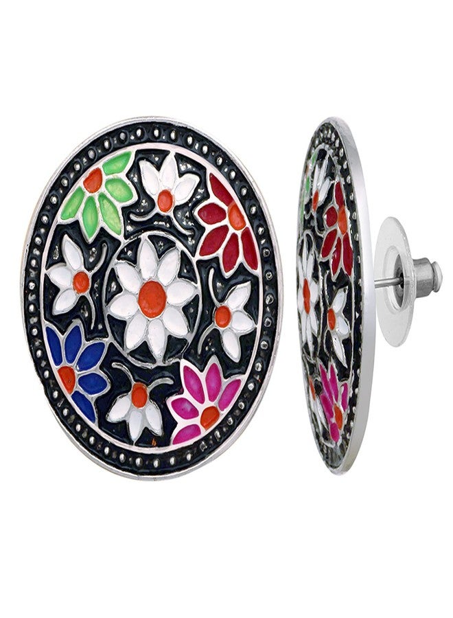 Mahi أقراط مرصعة بالمينا السوداء بتصميم زهري مستدير الشكل من ماهي للنساء (ER1109723R) - Image 4