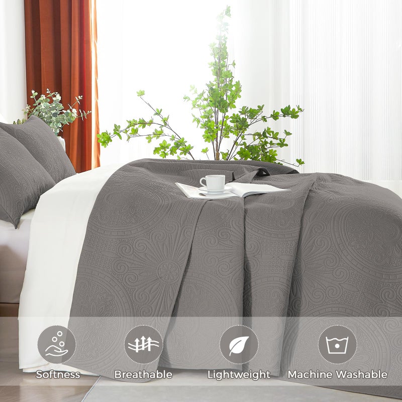 Wuruibo Grey Full/Queen Quilt Bedding Set  3 Pieces Lightweight Bedspreads With Pillow Shams  Microfiber Modern Thin Coverlet  Summer Quilted Comforter For All Season (1 Quilt  2 Shams) - Image 4