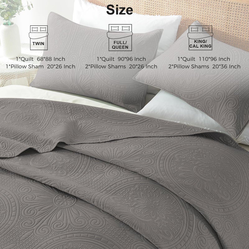 Wuruibo Grey Full/Queen Quilt Bedding Set  3 Pieces Lightweight Bedspreads With Pillow Shams  Microfiber Modern Thin Coverlet  Summer Quilted Comforter For All Season (1 Quilt  2 Shams) - Image 5