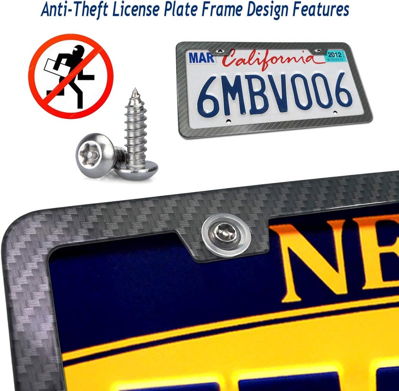 Aootf Anti-Theft License Plate Frame Kit - Carbon Fiber Pattern, Heavy Duty Aluminum Bracket with Mounting Hardware - Image 2