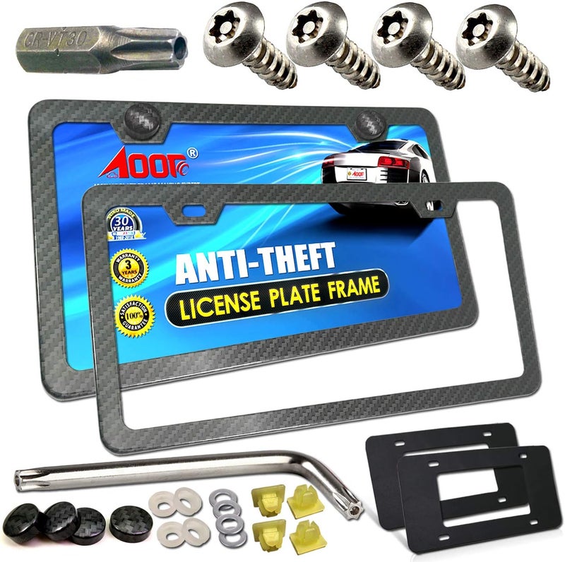 Aootf Anti-Theft License Plate Frame Kit - Carbon Fiber Pattern, Heavy Duty Aluminum Bracket with Mounting Hardware - Image 1