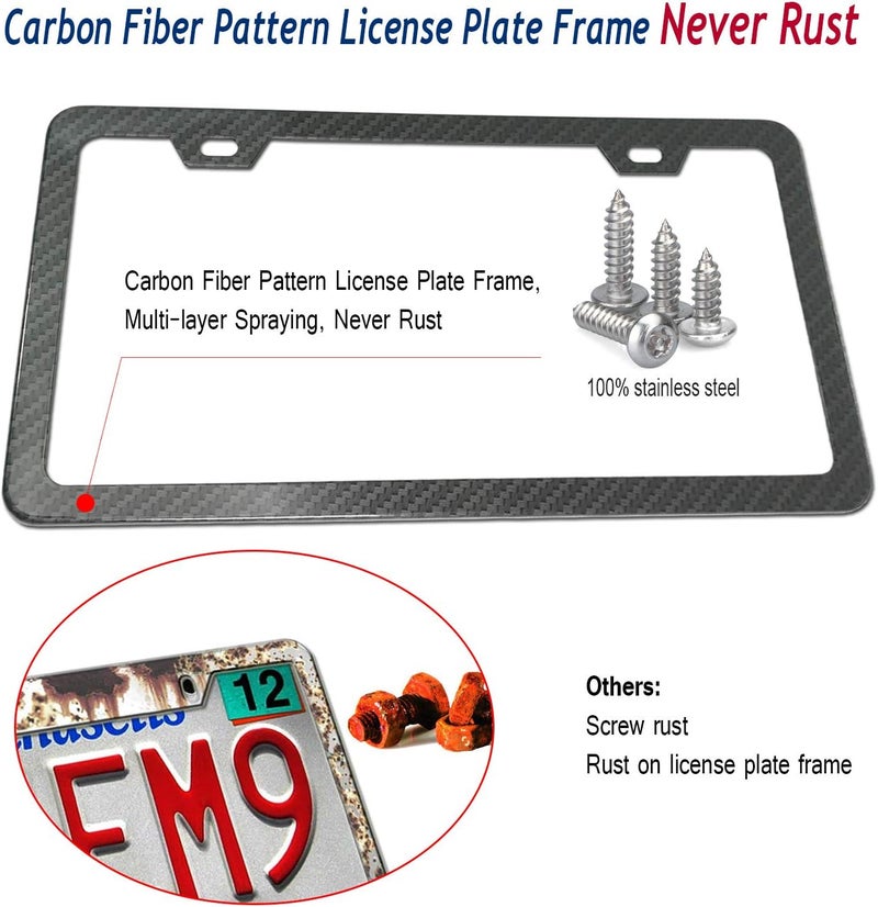 Aootf Anti-Theft License Plate Frame Kit - Carbon Fiber Pattern, Heavy Duty Aluminum Bracket with Mounting Hardware - Image 4