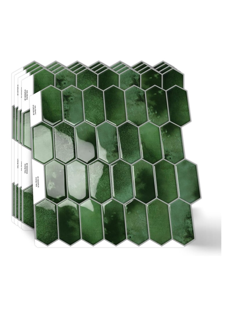 كيلا بلاط حائط سداسي طويل قابل للتقشير واللصق، 10 ورقات، بلاط حائط ذاتي اللصق ثلاثي الأبعاد، مقاس 12 × 12 بوصة للمطبخ والحمام (أخضر غامق) - Image 1