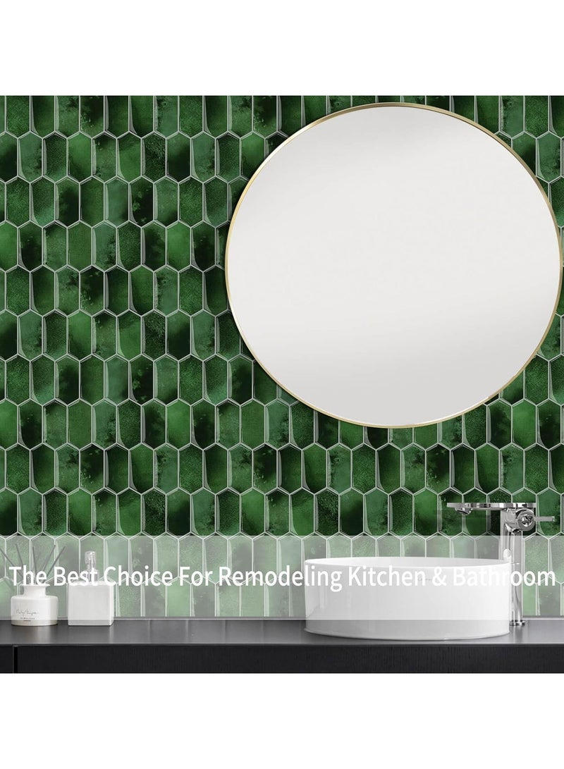 كيلا بلاط حائط سداسي طويل قابل للتقشير واللصق، 10 ورقات، بلاط حائط ذاتي اللصق ثلاثي الأبعاد، مقاس 12 × 12 بوصة للمطبخ والحمام (أخضر غامق) - Image 3