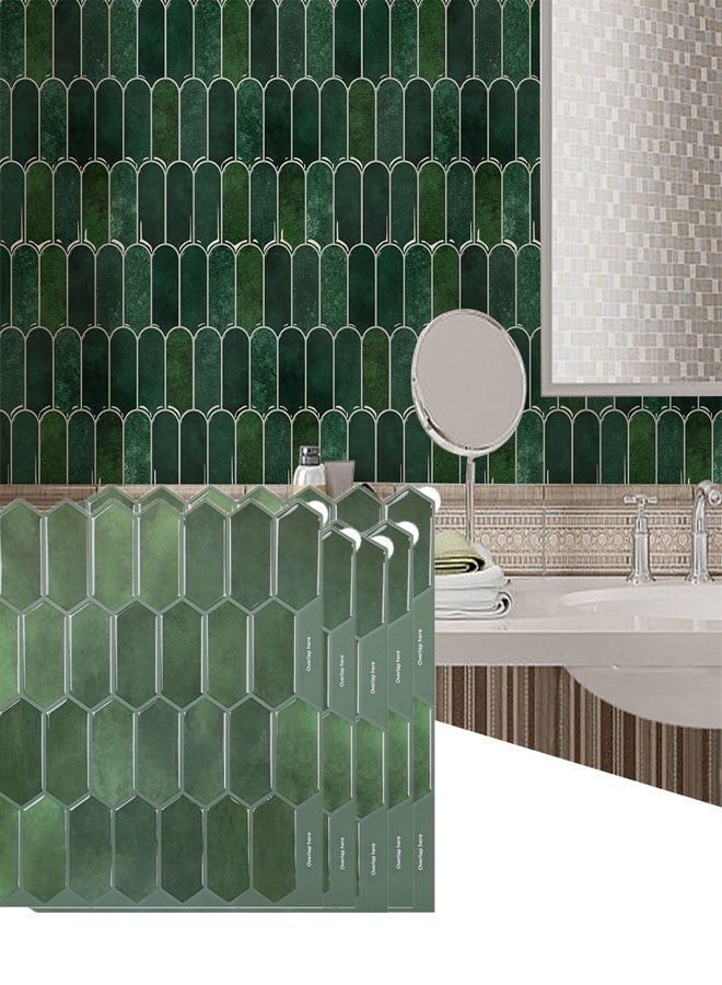 كيلا ألواح حائط سداسية الشكل من البلاط الصناعي، مقاومة للماء والرطوبة، ذاتية اللصق، مجموعة من 5 قطع من ألواح الحائط ثلاثية الأبعاد ذاتية اللصق، مقاس 12x12 بوصة، مناسبة للمطابخ والحمامات (خضراء). - Image 1