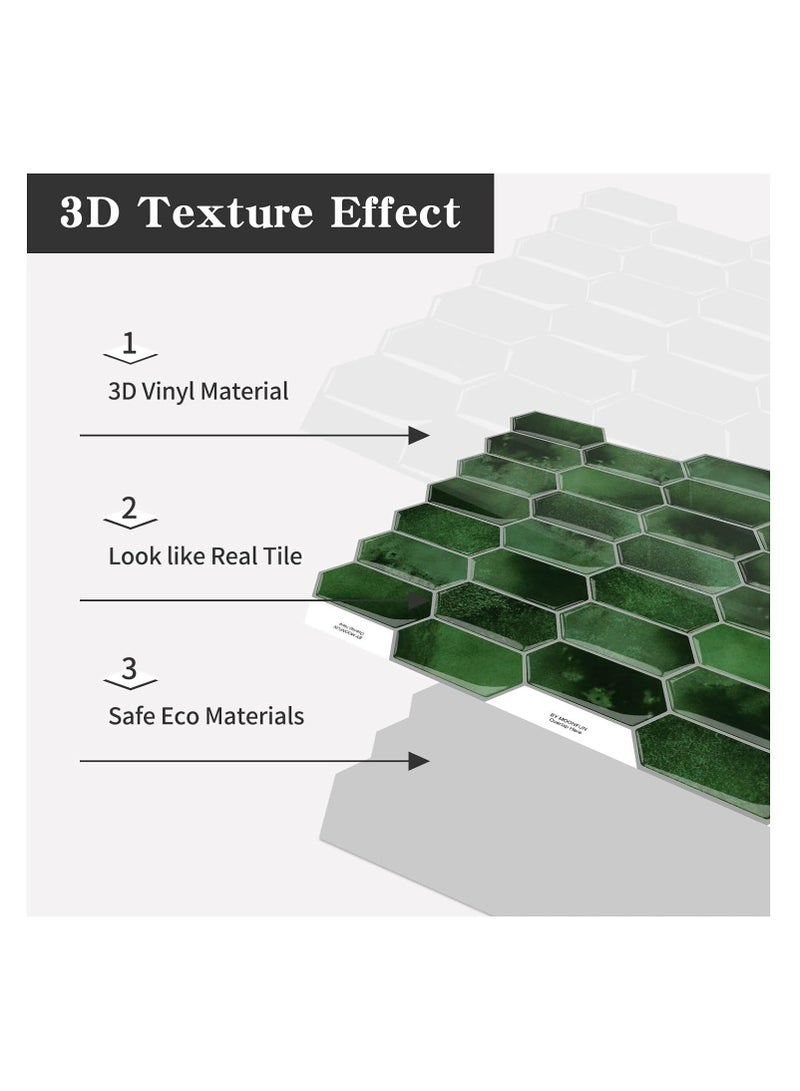 كيلا ألواح حائط سداسية الشكل من البلاط الصناعي، مقاومة للماء والرطوبة، ذاتية اللصق، مجموعة من 5 قطع من ألواح الحائط ثلاثية الأبعاد ذاتية اللصق، مقاس 12x12 بوصة، مناسبة للمطابخ والحمامات (خضراء). - Image 4