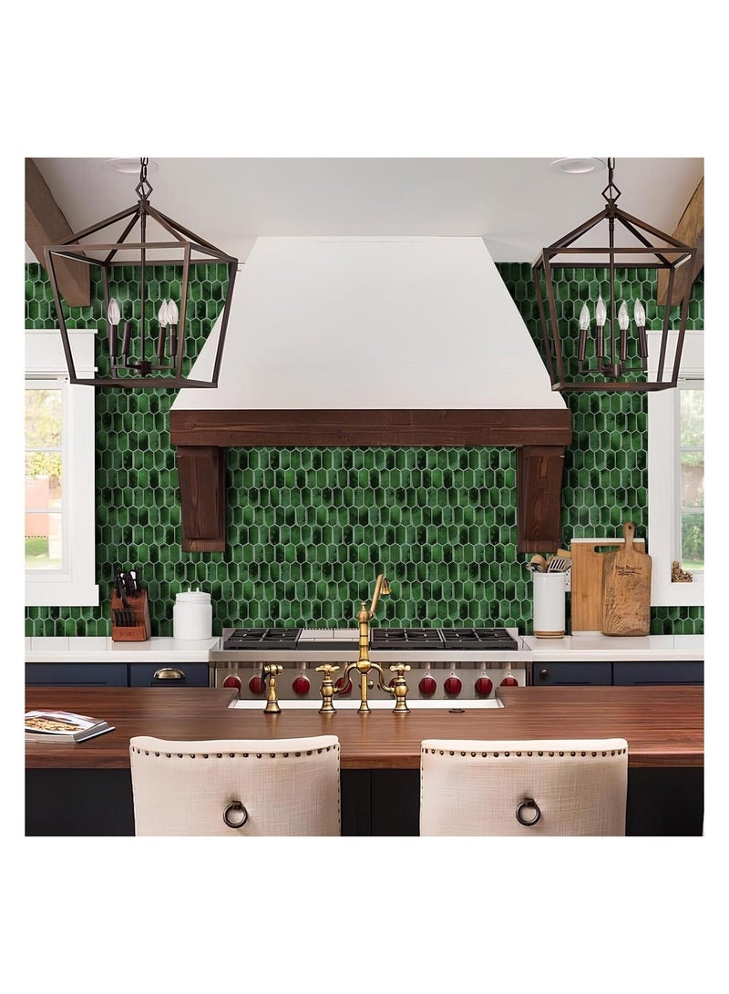 Bukela Hexagonal Ceramic-Look Tiles, Waterproof & Moisture-Resistant Self-Adhesive Wall Decals, 5-Piece Set 3D Self-Adhesive Wall Tiles Splash Guard, 12x12 Inches, Suitable for Kitchens & Bathrooms (Green). - Image 2