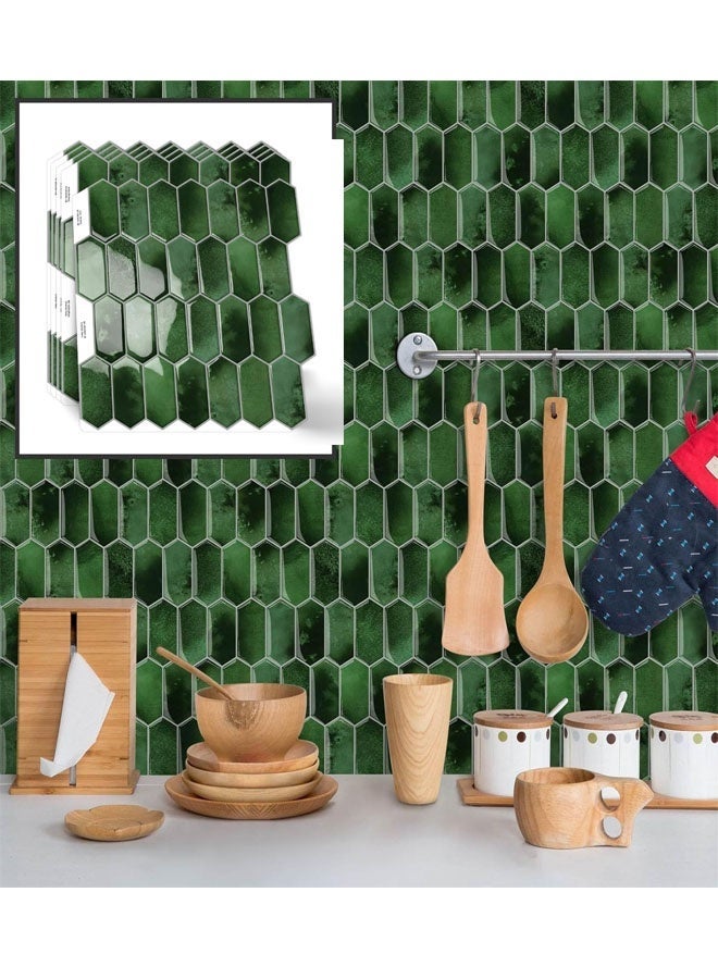 Bukela Hexagonal Ceramic-Look Tiles, Waterproof & Moisture-Resistant Self-Adhesive Wall Decals, 5-Piece Set 3D Self-Adhesive Wall Tiles Splash Guard, 12x12 Inches, Suitable for Kitchens & Bathrooms (Green). - Image 1
