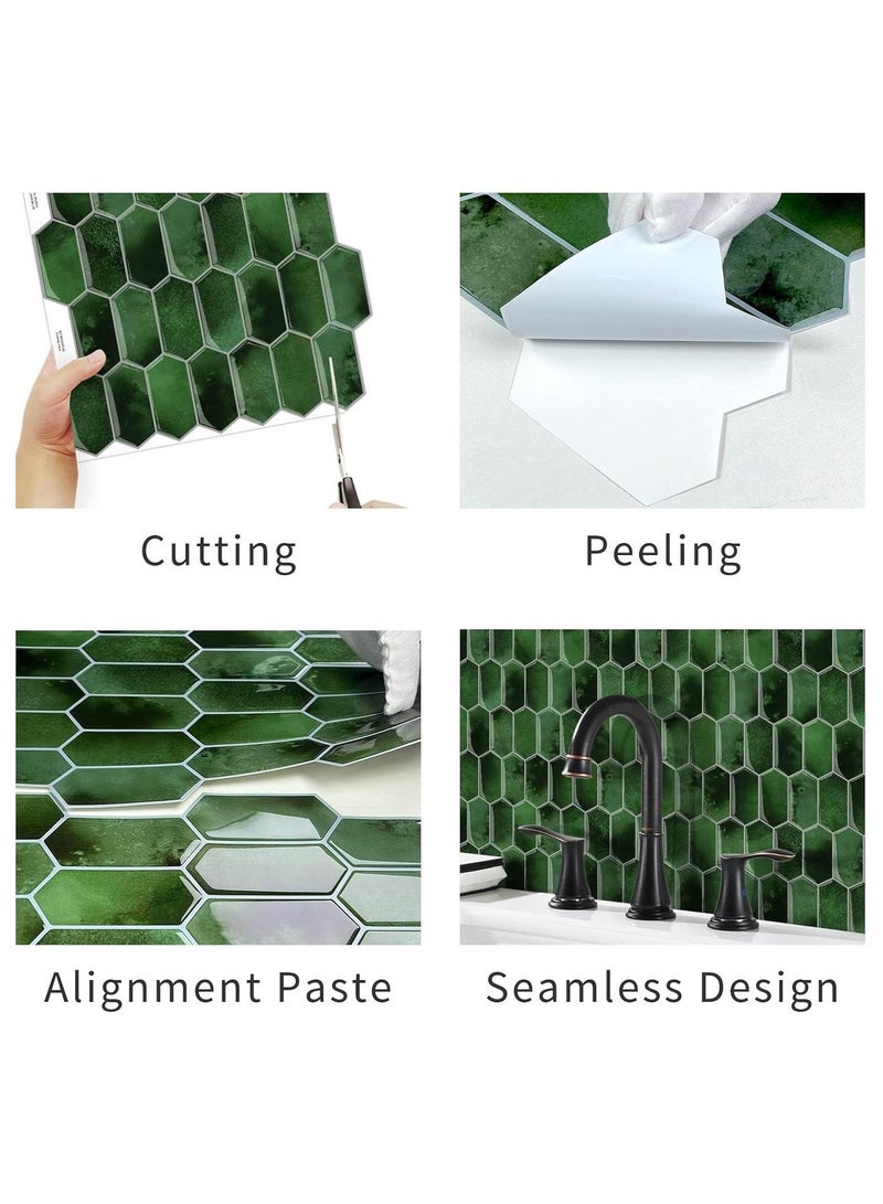 Bukela Hexagonal Ceramic-Look Tiles, Waterproof & Moisture-Resistant Self-Adhesive Wall Decals, 5-Piece Set 3D Self-Adhesive Wall Tiles Splash Guard, 12x12 Inches, Suitable for Kitchens & Bathrooms (Green). - Image 5
