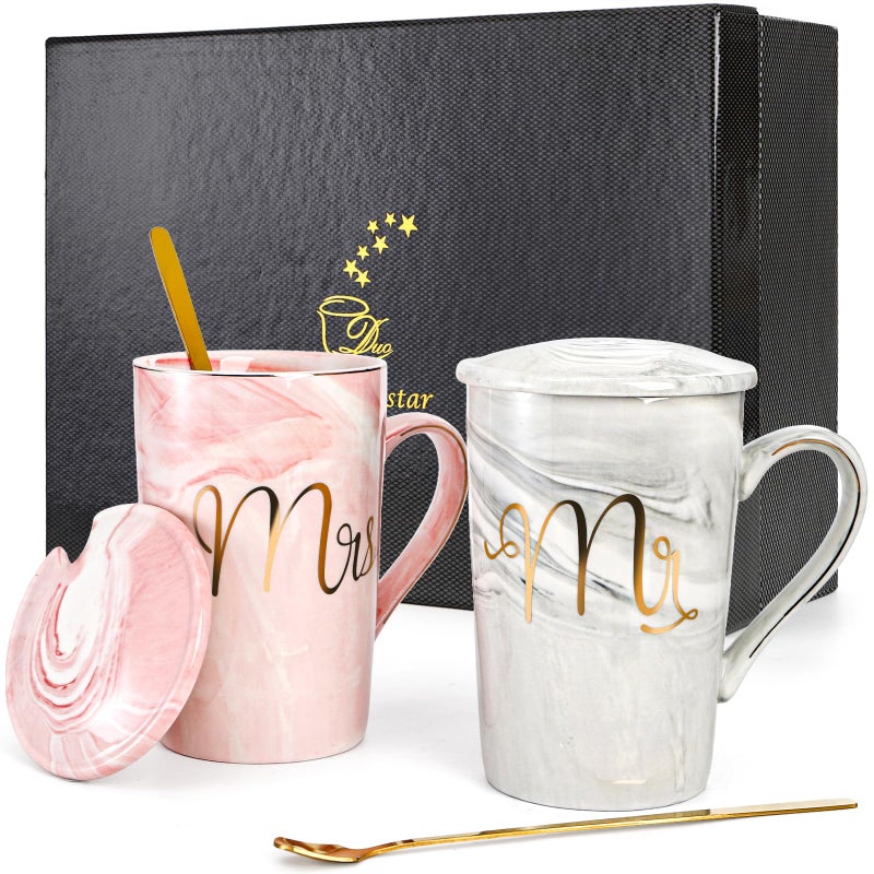 Yesland 135 Oz Mr and Mrs Coffee Mugs Wedding Gifts for CoupleBride and Groom Ceramic Marble Cups for Bridal Shower Engagement Wedding Married Couples Anniversary