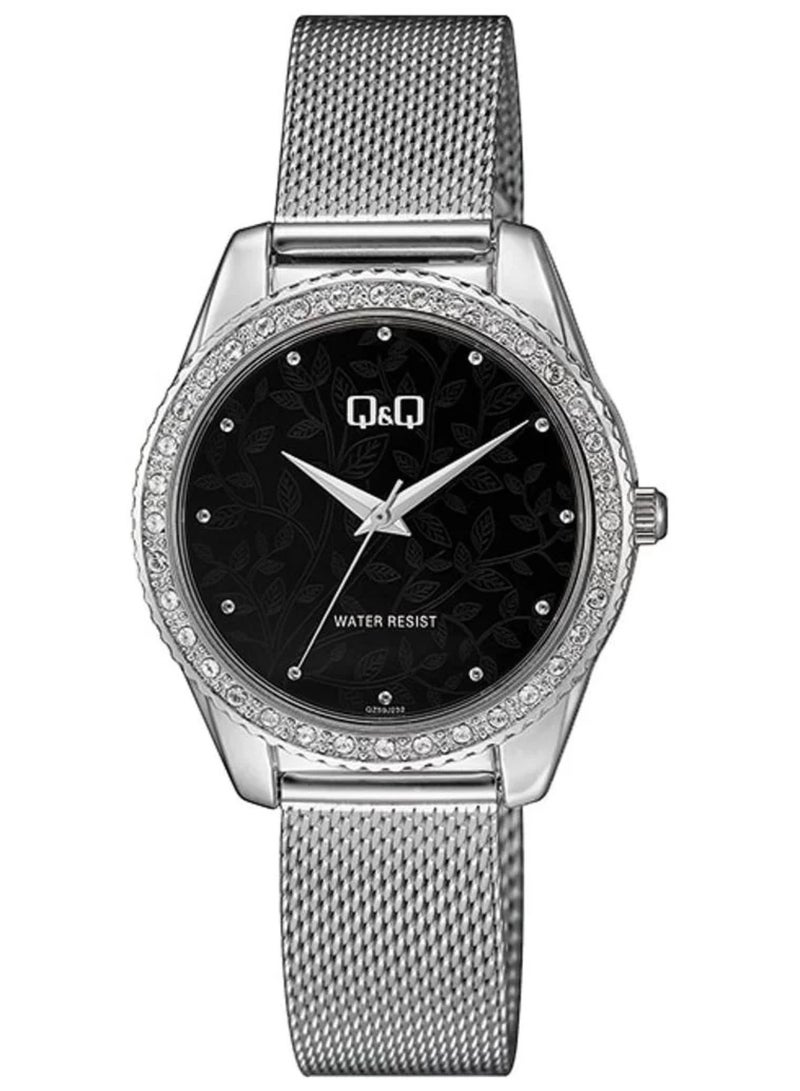 Q&Q Watch for Women, Quartz Movement, Analog Display, Silver Stainless Steel Strap-QZ59J232Y