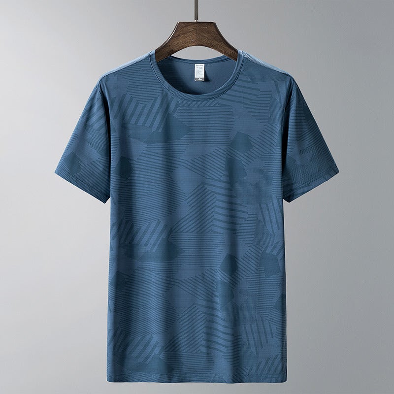Summer Thin Breathable Quick-Drying Ice Silk T-Shirt Bottoming Shirt Trbottomy Brand Texture Large Size Short-Sleeved T-Shirt Dad Sports Top - Image 1