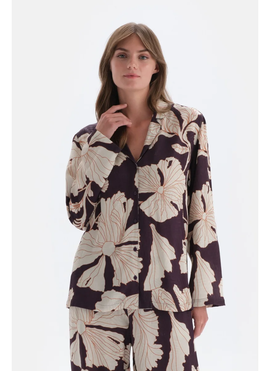 dagi Woven Shirt with Purple Flower Print Detail