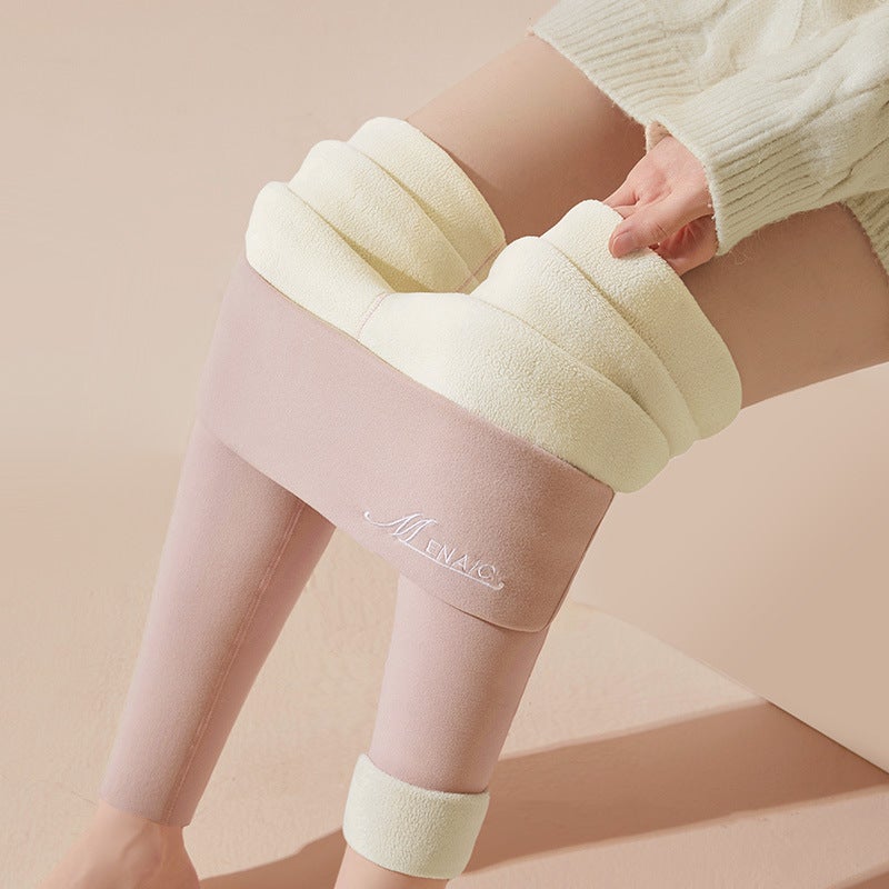 Ladies High Waist Velvet Warm Pants Autumn Winter Light powder (thickened) logo will be random
