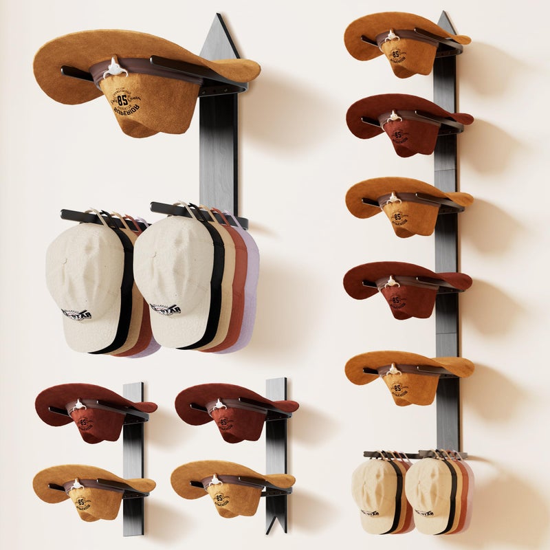 Orapoke Cowboy Hat Rack for Wall, Cowboy Hat Holder Wall Mount Holds up to 6 Hats, Wooden Western Rustic Metal Hat-Organizer with Arrow Sign Board, Display and Decor Rack for Fedora, Sun Hats,Baseball Caps - Image 1