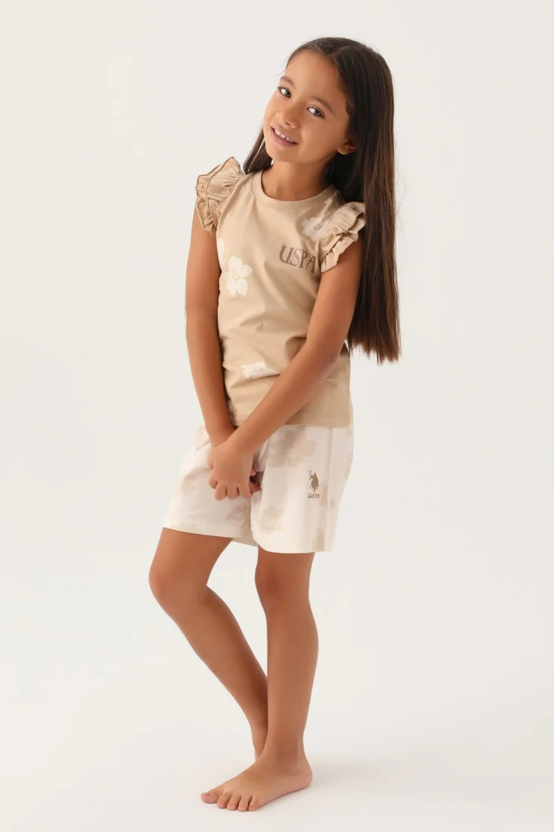 U.S. Polo Assn. Base. Polo Assn Licensed Frilly Beige Girls' Shorts Set