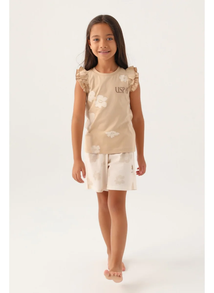 U.S. Polo Assn. Licensed Frilly Beige Girls Shorts Set