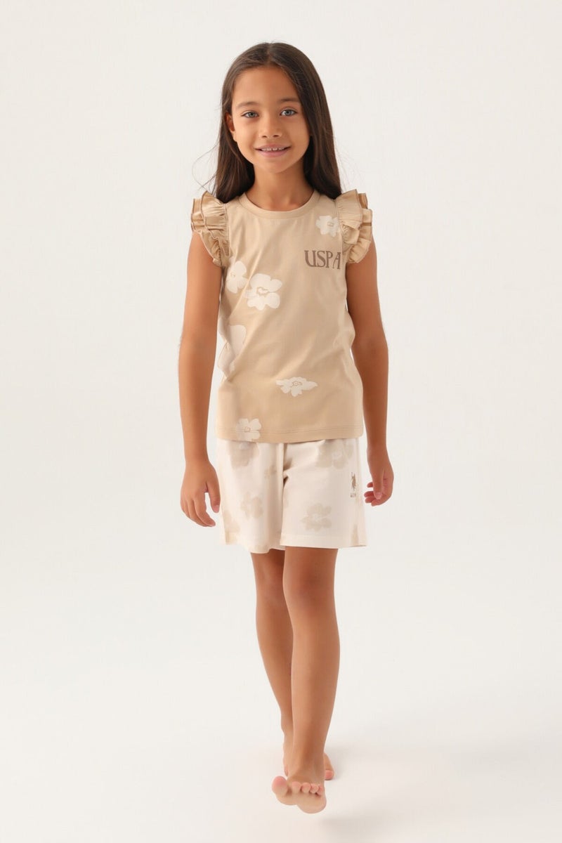 U.S. Polo Assn. Base. Polo Assn Licensed Frilly Beige Girls' Shorts Set  - Image 1
