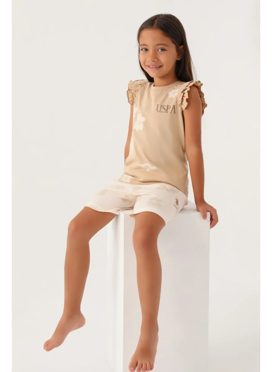 U.S. Polo Assn. Licensed Frilly Beige Girls Shorts Set