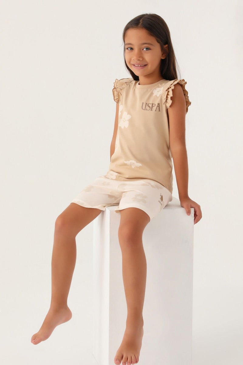 U.S. Polo Assn. Base. Polo Assn Licensed Frilly Beige Girls' Shorts Set  - Image 2