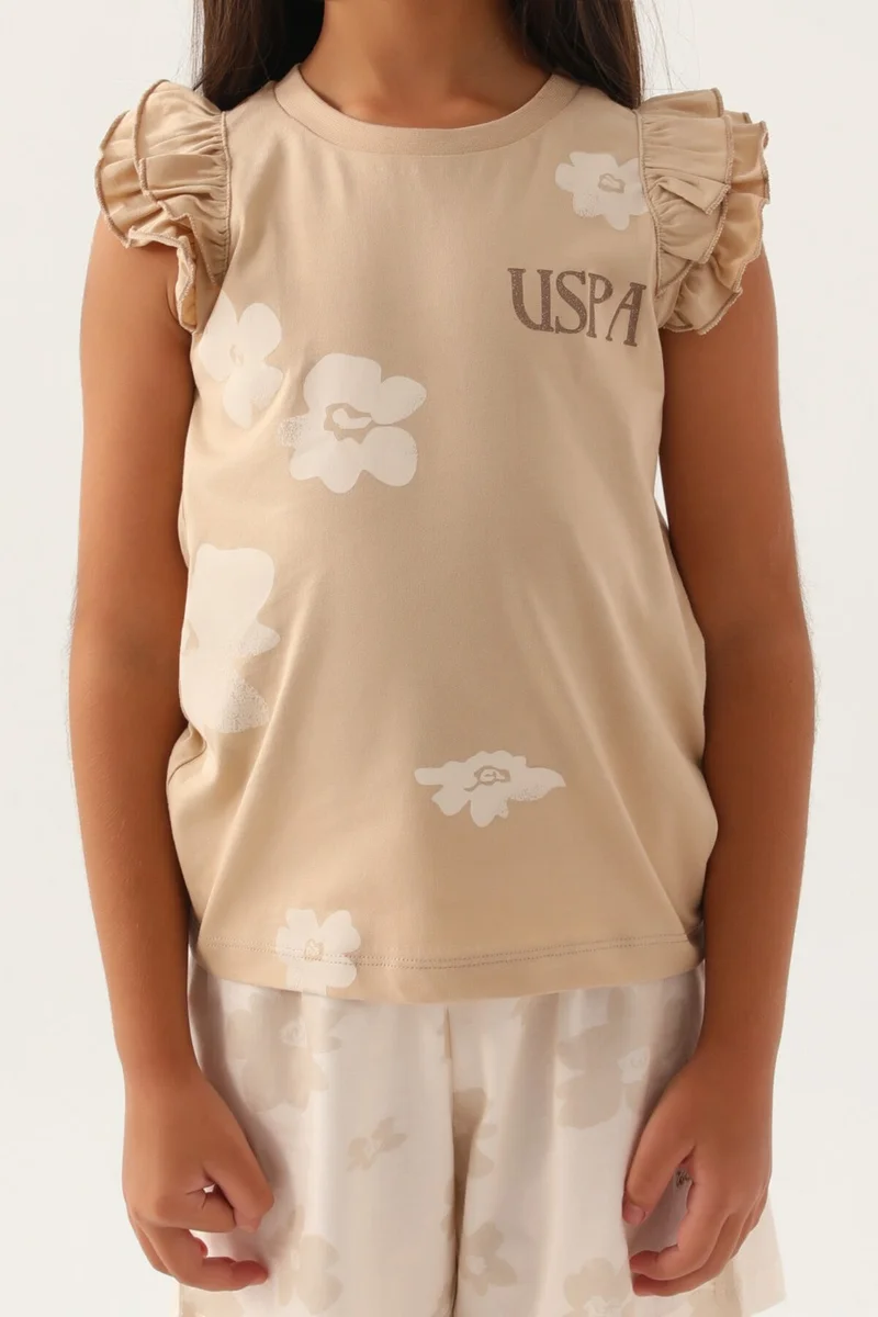 U.S. Polo Assn. Base. Polo Assn Licensed Frilly Beige Girls' Shorts Set